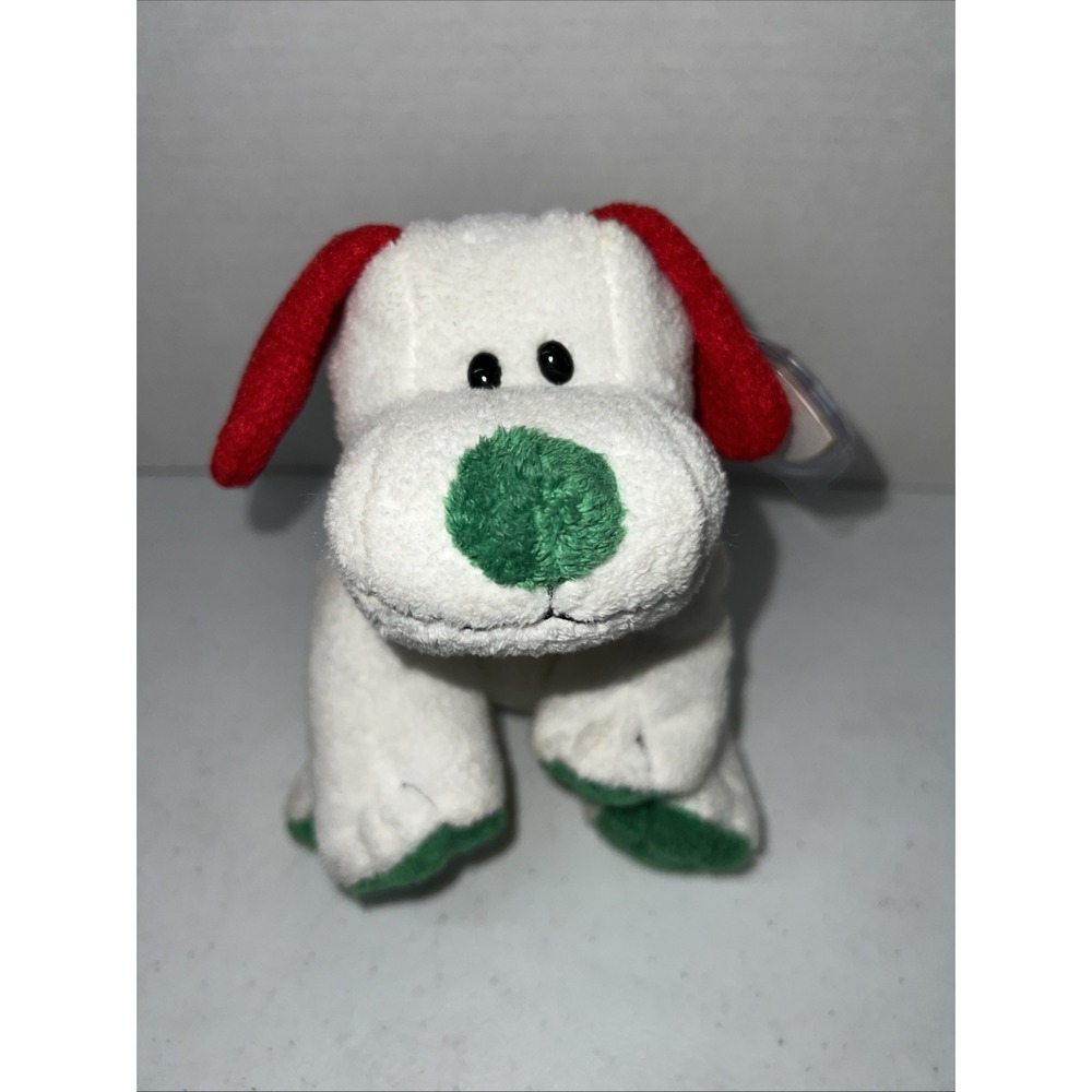 Ty Pluffies Frost Puppy Dog Plush White Green Red Stuffed Beanbag 9"